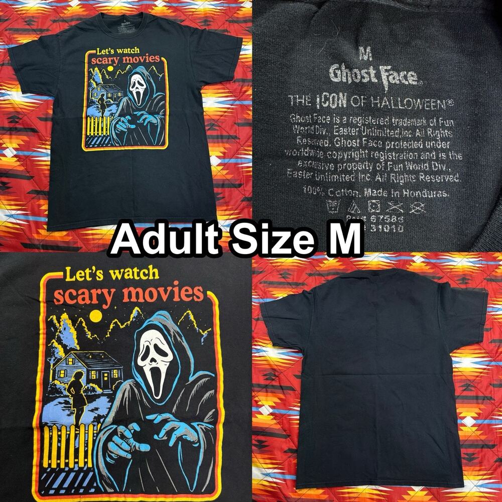 Ghost face: Scream Let’s Watch Scary Movies Black T-Shirt Adult Medium Halloween